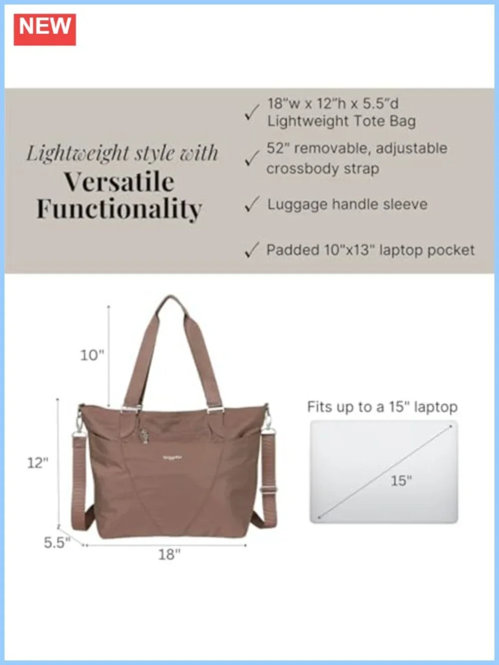 Lightweight Water Resistant Laptop Tote Bag for Women Travel Carry On with